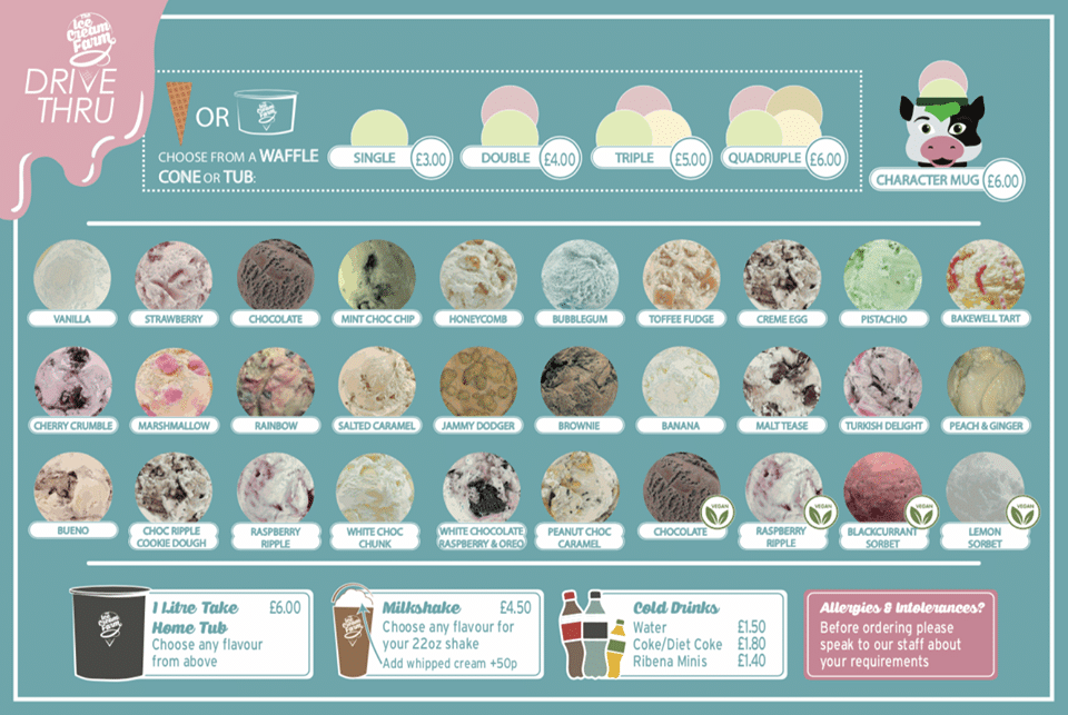 Full Ice Cream Menu